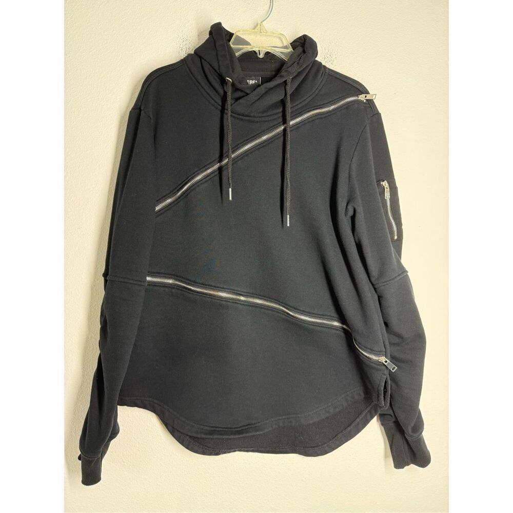 Rebel Minds Men’s Black Cotton Blend Zip Trim Hoodie Size 2XL